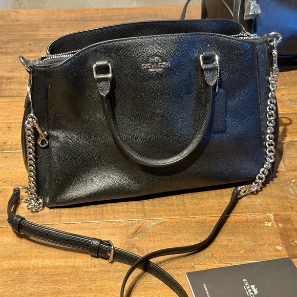 COACH SAGE CARRYALL Tote bag with crossbody straps Black leather bag - Picture 2 of 7